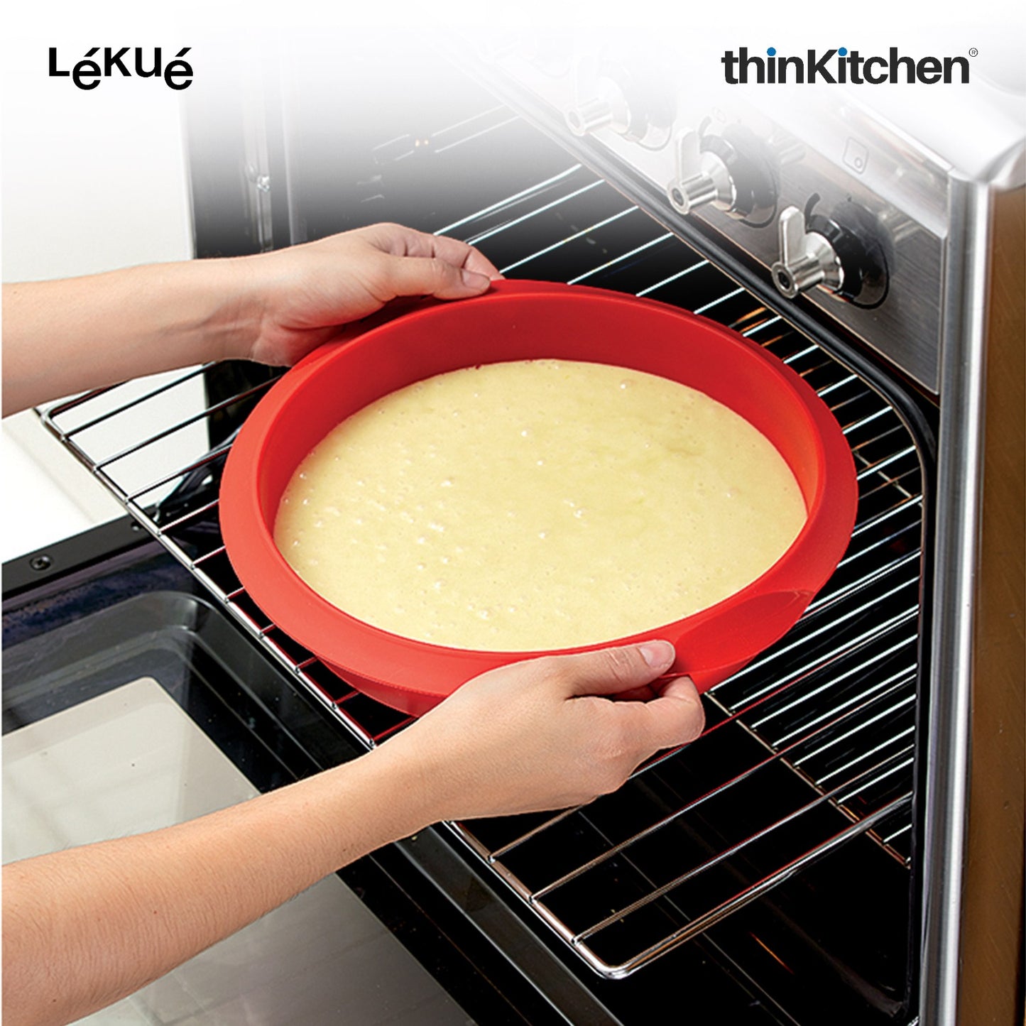 LÉKUÉ Premium Platinum Silicone Round Red Cake Mould 7.9 Inch, Non-Stick Surface, Reusable Baking Mould