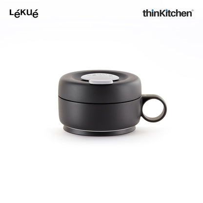 LÉKUÉ Mug To Go 350ml, Collapsible Reusable Travel Coffee Cup with Leak-Proof Lid, Portable Grey Silicone Travel Mug