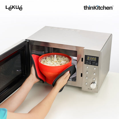 LÉKUÉ Premium Microwave Popcorn Maker 2.8L, Platinum Silicone Foldable Popcorn Bowl, Dishwasher Safe