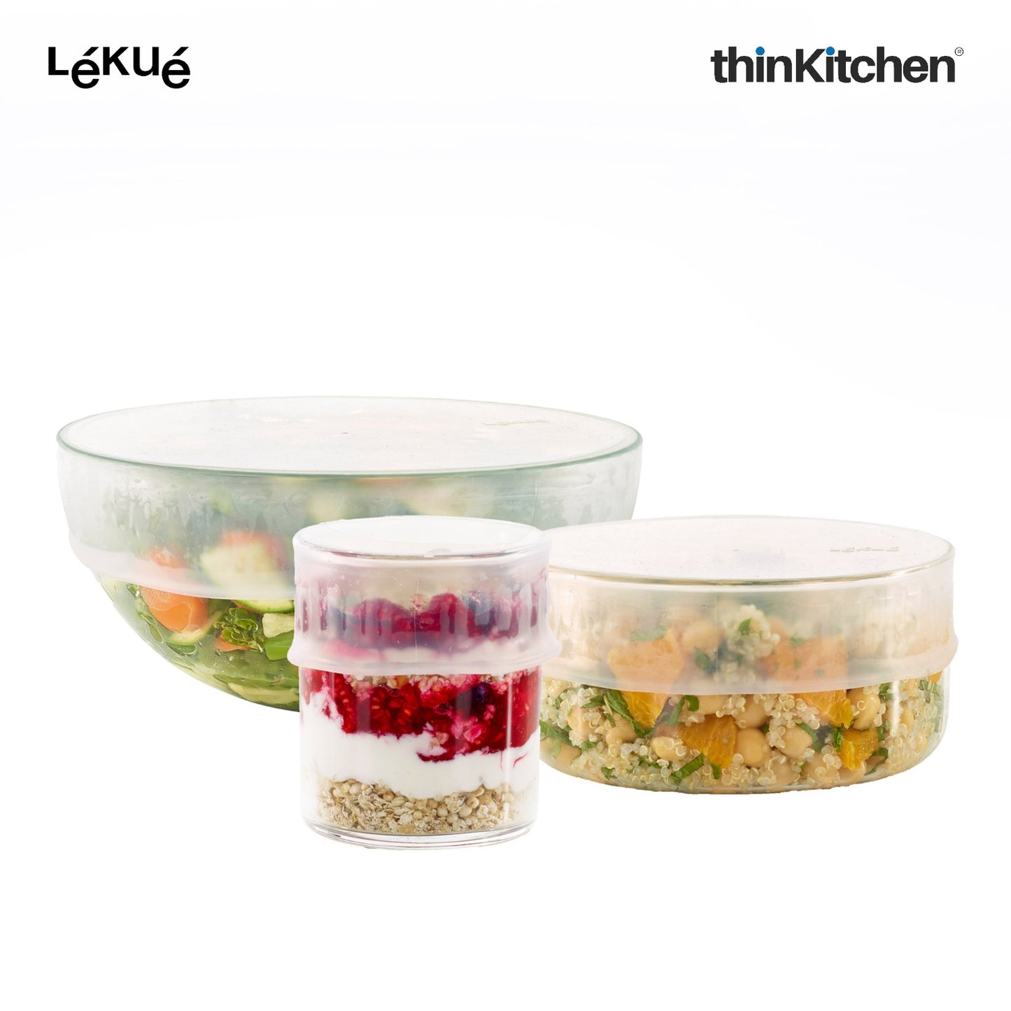 LÉKUÉ Premium Platinum Silicone Stretch Lids Set of 3 | Airtight Reusable Food Covers 11–24cm
