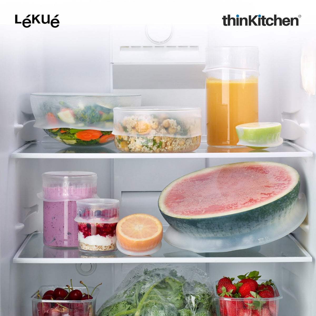 LÉKUÉ Premium Platinum Silicone Stretch Lids Set of 3 | Airtight Reusable Food Covers 11–24cm - 3