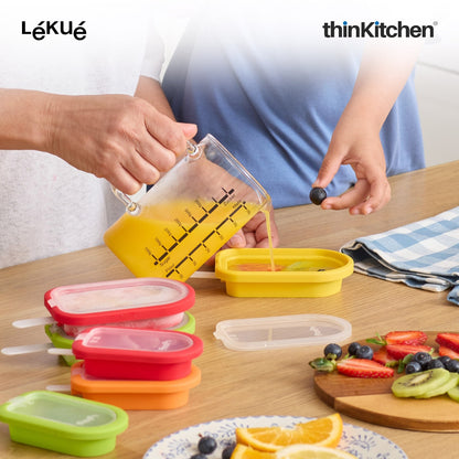 LÉKUÉ Premium Ice Lolly Moulds Set of 4, 60ml Platinum Silicone Popsicle & Ice Pop Moulds with Lids
