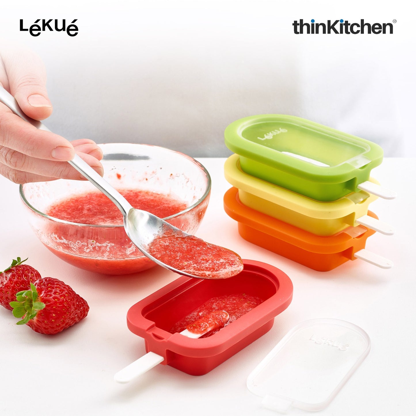 LÉKUÉ Premium Ice Lolly Moulds Set of 4, 60ml Platinum Silicone Popsicle & Ice Pop Moulds with Lids