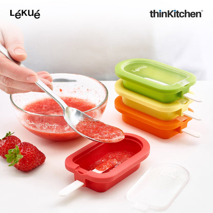 LÉKUÉ Premium Ice Lolly Moulds Set of 4, 60ml Platinum Silicone Popsicle & Ice Pop Moulds with Lids