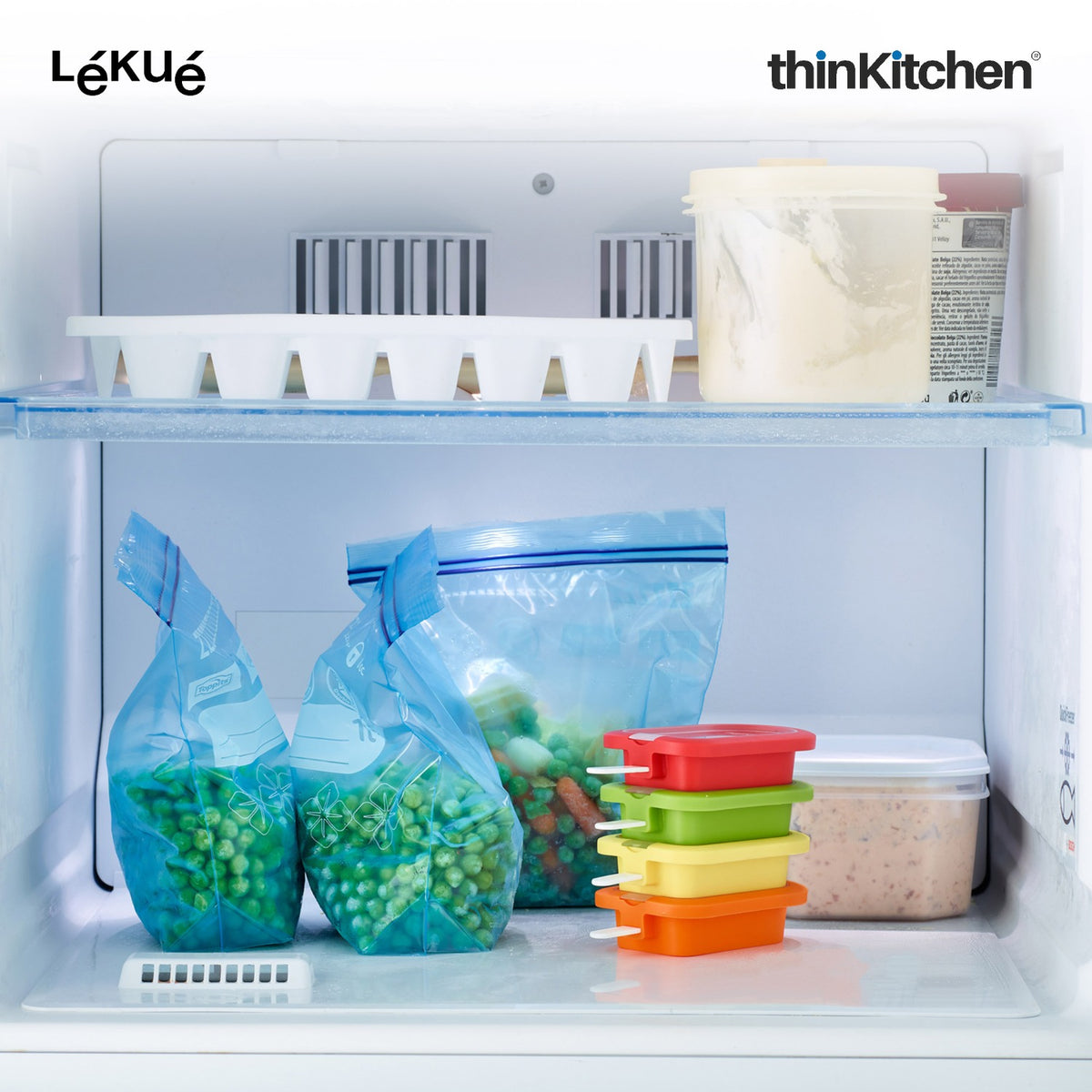 LÉKUÉ Premium Ice Lolly Moulds Set of 4, 60ml Platinum Silicone Popsicle & Ice Pop Moulds with Lids - 6
