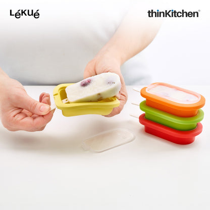 LÉKUÉ Premium Ice Lolly Moulds Set of 4, 60ml Platinum Silicone Popsicle & Ice Pop Moulds with Lids