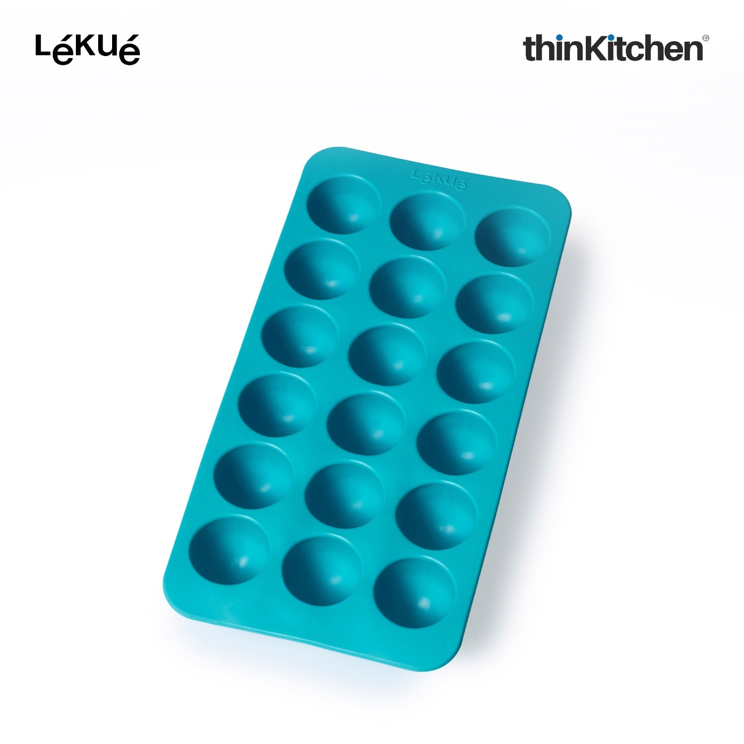 LÉKUÉ Premium 18 Cavity Round Ice Cube Tray with Lid - Turquoise | Flexible Reusable Ice Mould - 3