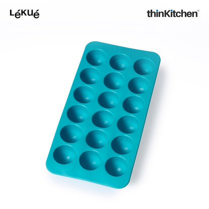 LÉKUÉ Premium 18 Cavity Round Ice Cube Tray with Lid - Turquoise | Flexible Reusable Ice Mould