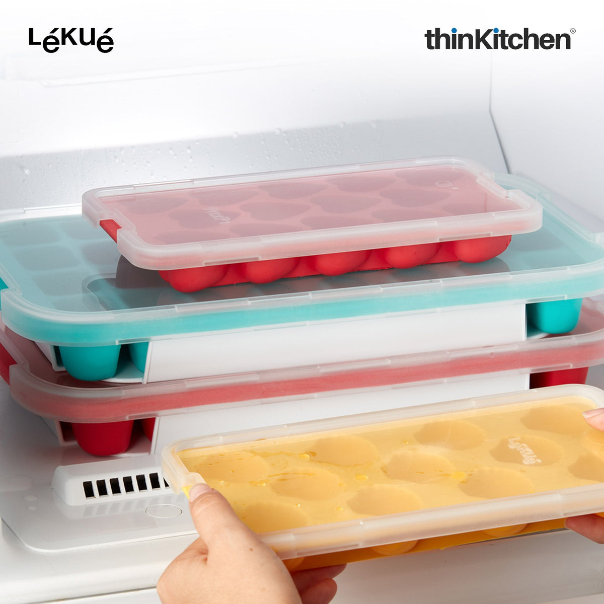 LÉKUÉ Premium 18 Cavity Round Ice Cube Tray with Lid - Turquoise | Flexible Reusable Ice Mould - 6
