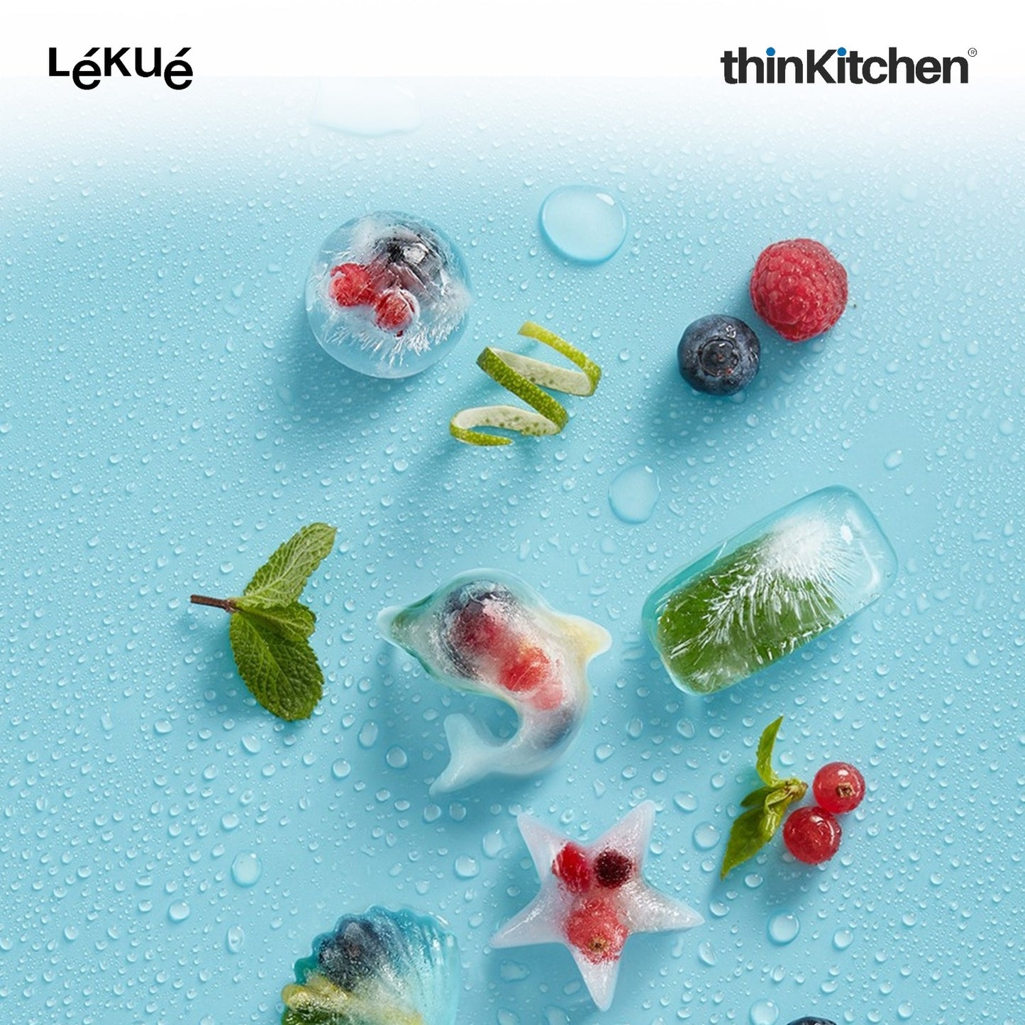 LÉKUÉ Premium 18 Cavity Round Ice Cube Tray with Lid - Turquoise | Flexible Reusable Ice Mould