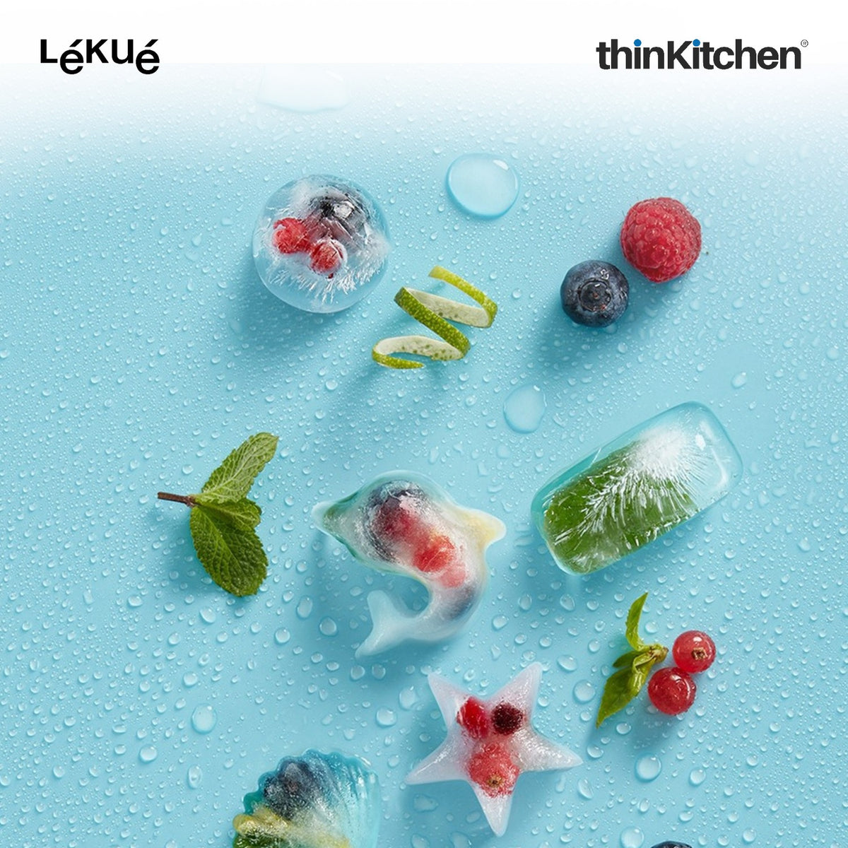 LÉKUÉ Premium 18 Cavity Round Ice Cube Tray with Lid - Turquoise | Flexible Reusable Ice Mould - 4
