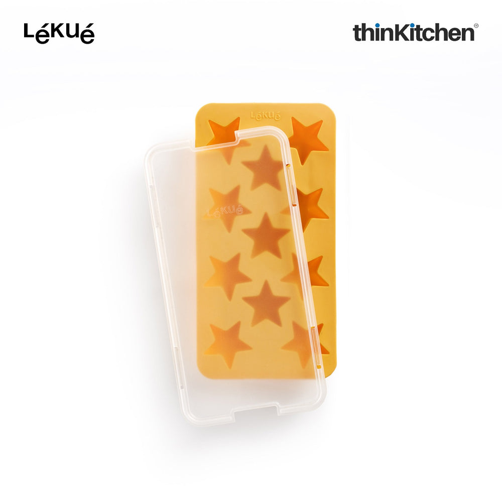 LÉKUÉ Premium Star Ice Cube Tray with Lid | Flexible Reusable Stackable Ice Mould Freezer Tray