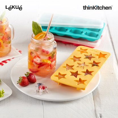LÉKUÉ Premium Star Ice Cube Tray with Lid | Flexible Reusable Stackable Ice Mould Freezer Tray