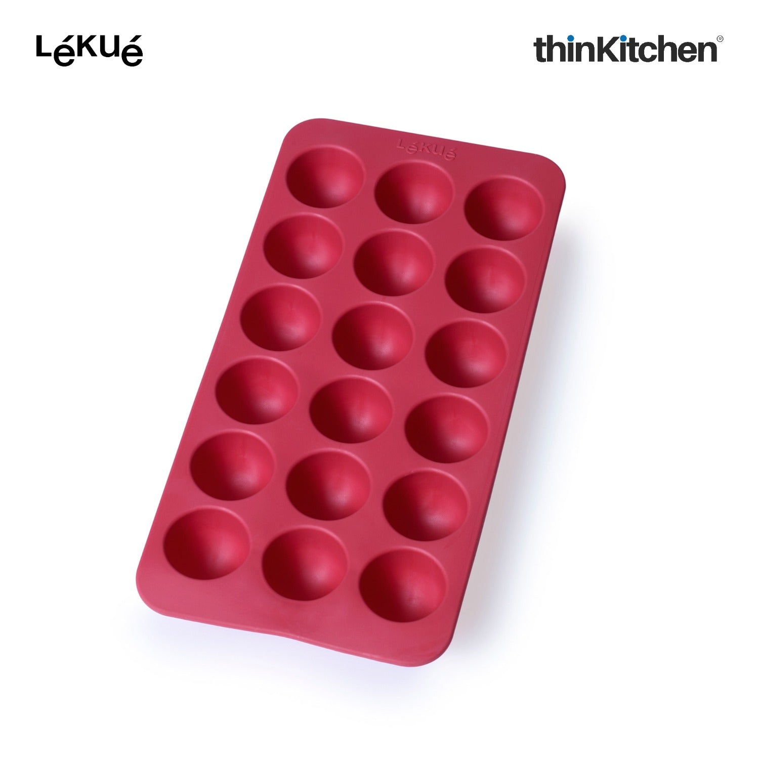 LÉKUÉ Premium Round 18 Cavity Ice Cube Tray with Lid - Red | Flexible, Reusable Ice Mould - 2
