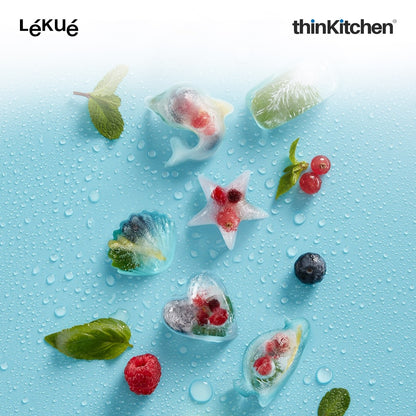 LÉKUÉ Premium Round 18 Cavity Ice Cube Tray with Lid - Red | Flexible, Reusable Ice Mould