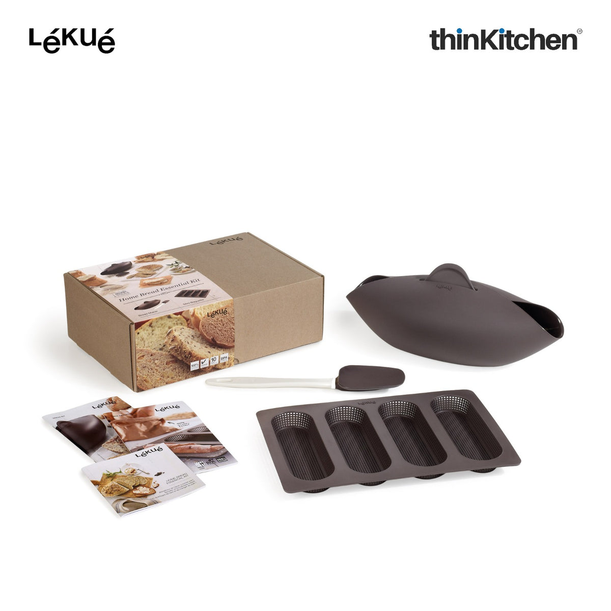 LÉKUÉ Home Bread Essentials Kit, Platinum Silicone Bread Maker & Mini Baguette Mold, Oven & Dishwasher Safe - 1