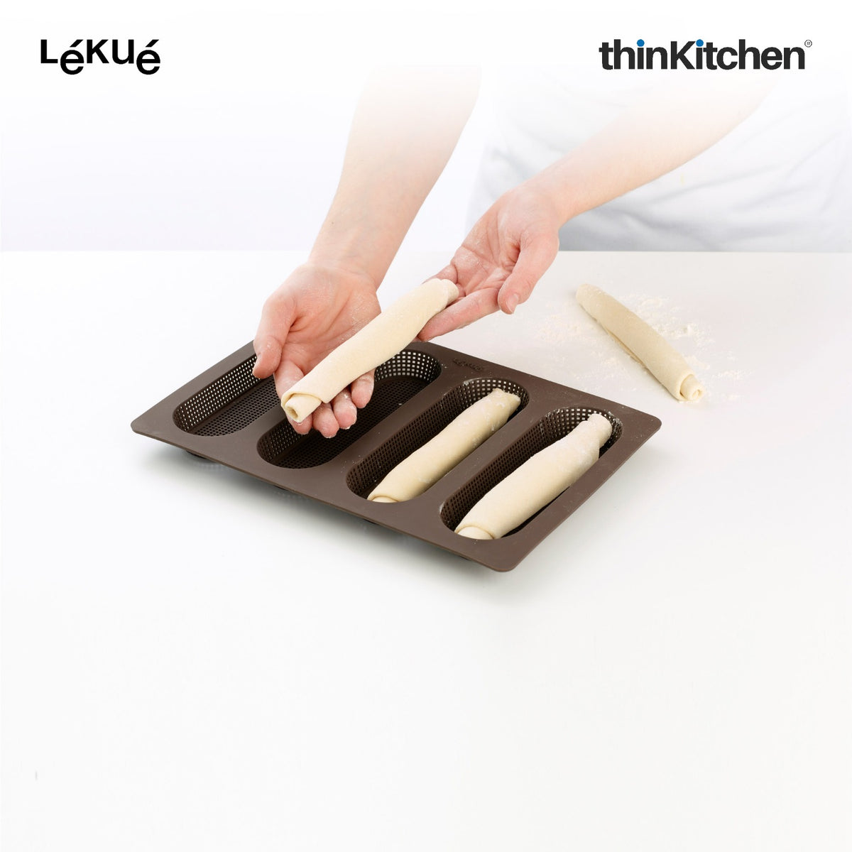 LÉKUÉ Home Bread Essentials Kit, Platinum Silicone Bread Maker & Mini Baguette Mold, Oven & Dishwasher Safe