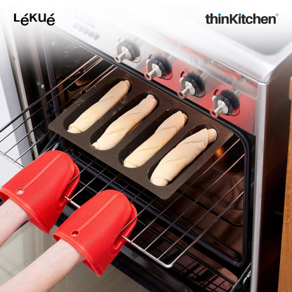 LÉKUÉ Home Bread Essentials Kit, Platinum Silicone Bread Maker & Mini Baguette Mold, Oven & Dishwasher Safe