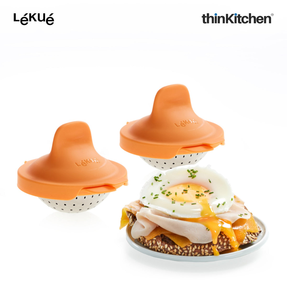 LÉKUÉ Poached Egg Cooker Set of 2, Egg Poacher for Poached Eggs in 3 Minutes, Silicone & Stainless Steel