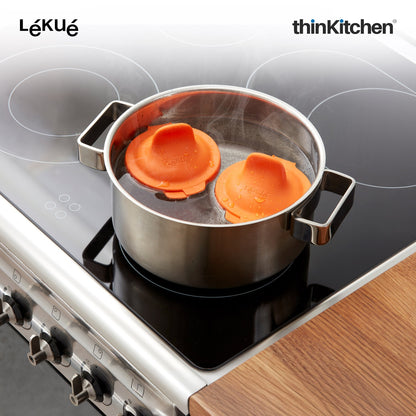 LÉKUÉ Poached Egg Cooker Set of 2, Egg Poacher for Poached Eggs in 3 Minutes, Silicone & Stainless Steel