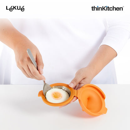 LÉKUÉ Poached Egg Cooker Set of 2, Egg Poacher for Poached Eggs in 3 Minutes, Silicone & Stainless Steel