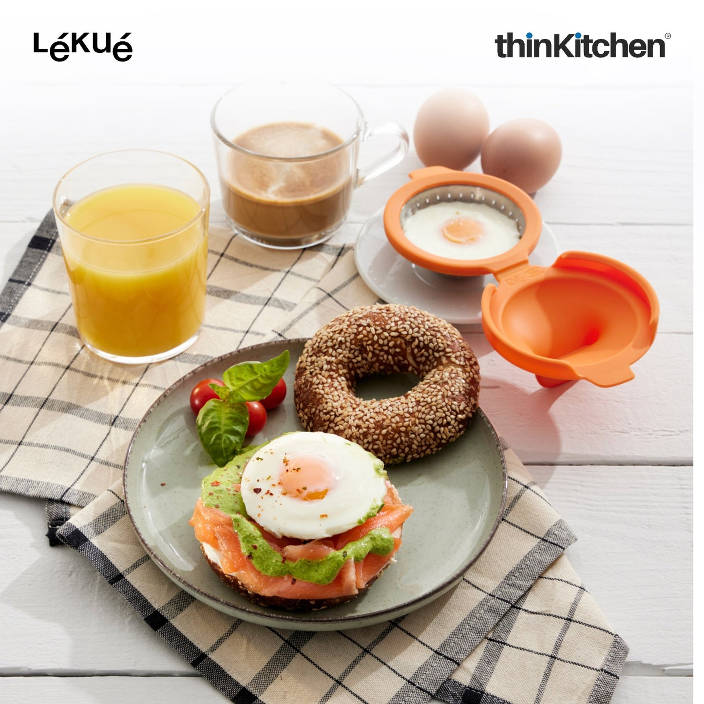 LÉKUÉ Poached Egg Cooker Set of 2, Egg Poacher for Poached Eggs in 3 Minutes, Silicone & Stainless Steel