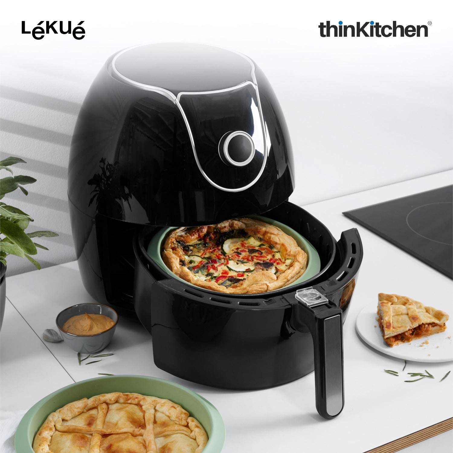 LÉKUÉ Premium Air Fryer Mould 7.9 Inch, Platinum Silicone Reusable , Flexible Green Air Fryer Liner for Large Air Fryers - 6