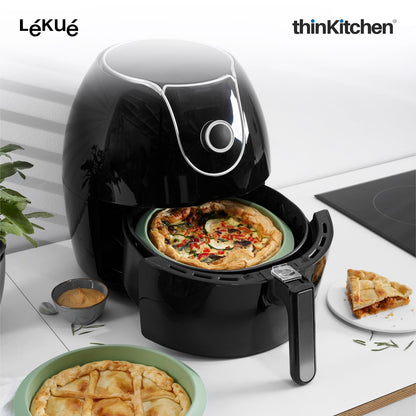 LÉKUÉ Premium Air Fryer Mould 7.9 Inch, Platinum Silicone Reusable , Flexible Green Air Fryer Liner for Large Air Fryers