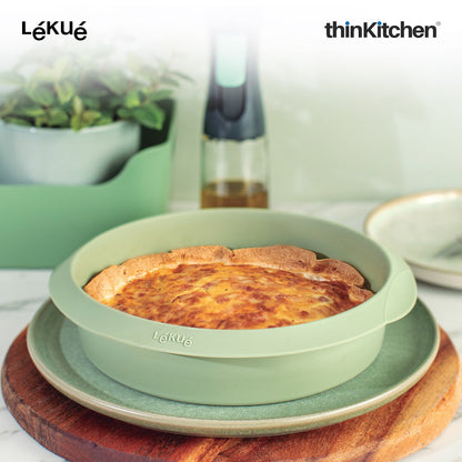 LÉKUÉ Premium Air Fryer Mould 7.9 Inch, Platinum Silicone Reusable , Flexible Green Air Fryer Liner for Large Air Fryers