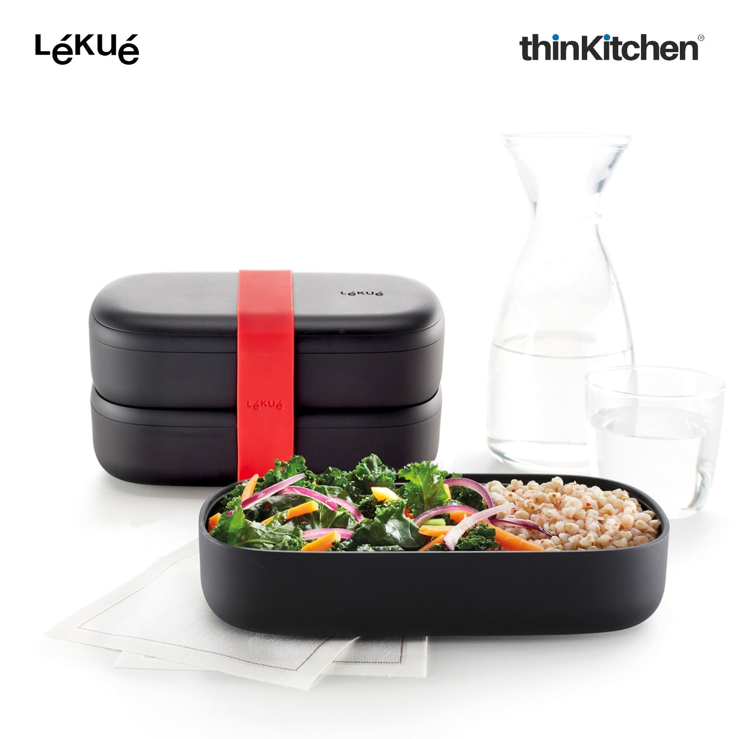 LÉKUÉ Premium Lunch Box To Go 1L, Leakproof, Airtight 2 x 500ml Containers - Black, Microwave Safe - 3