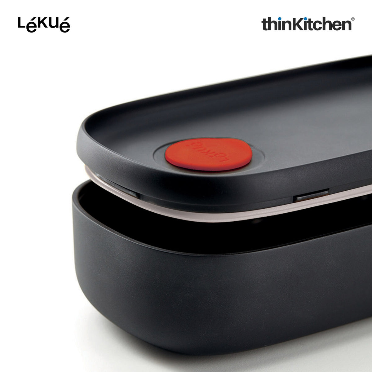 LÉKUÉ Premium Lunch Box To Go 1L, Leakproof, Airtight 2 x 500ml Containers - Black, Microwave Safe