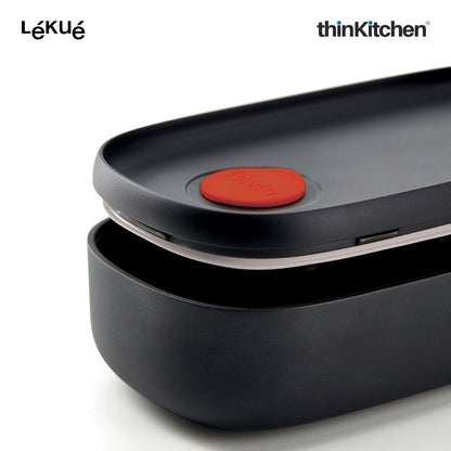 LÉKUÉ Premium Lunch Box To Go 1L, Leakproof, Airtight 2 x 500ml Containers - Black, Microwave Safe