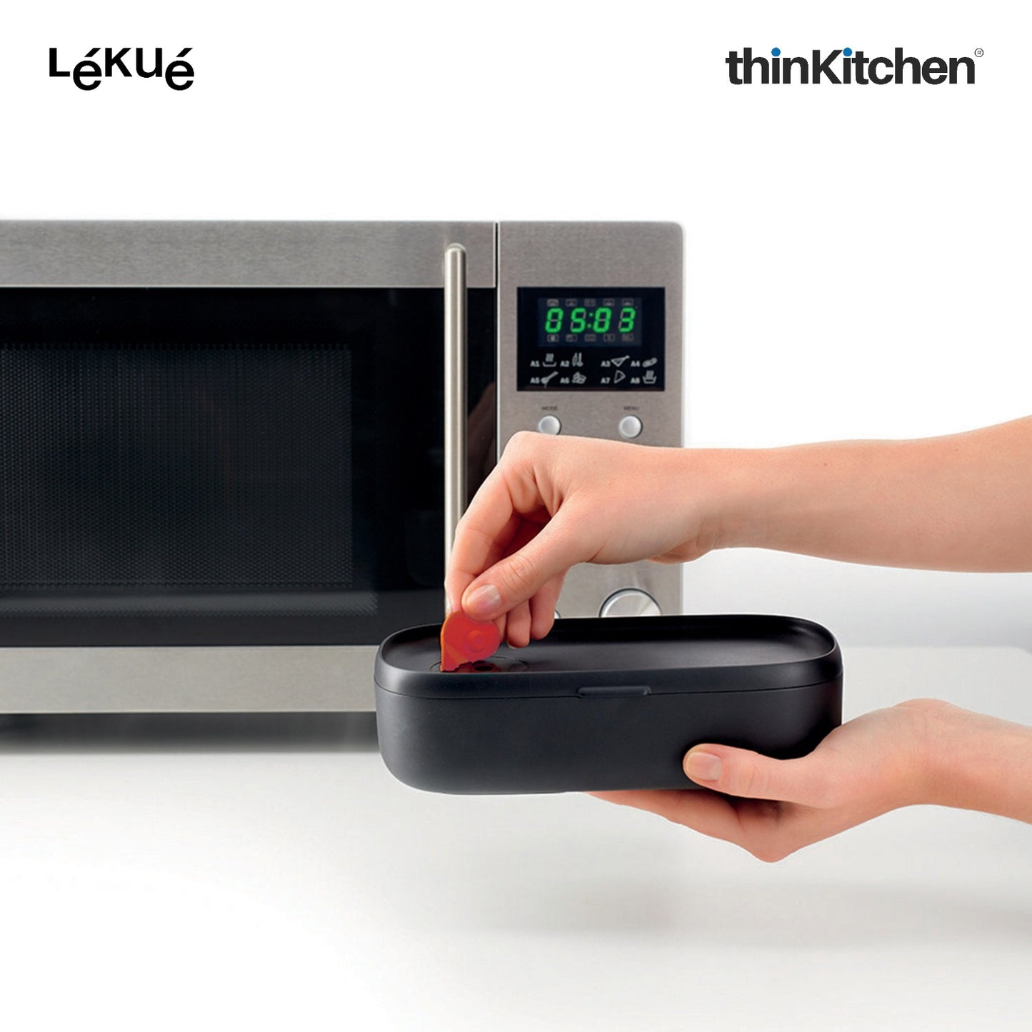 LÉKUÉ Premium Lunch Box To Go 1L, Leakproof, Airtight 2 x 500ml Containers - Black, Microwave Safe