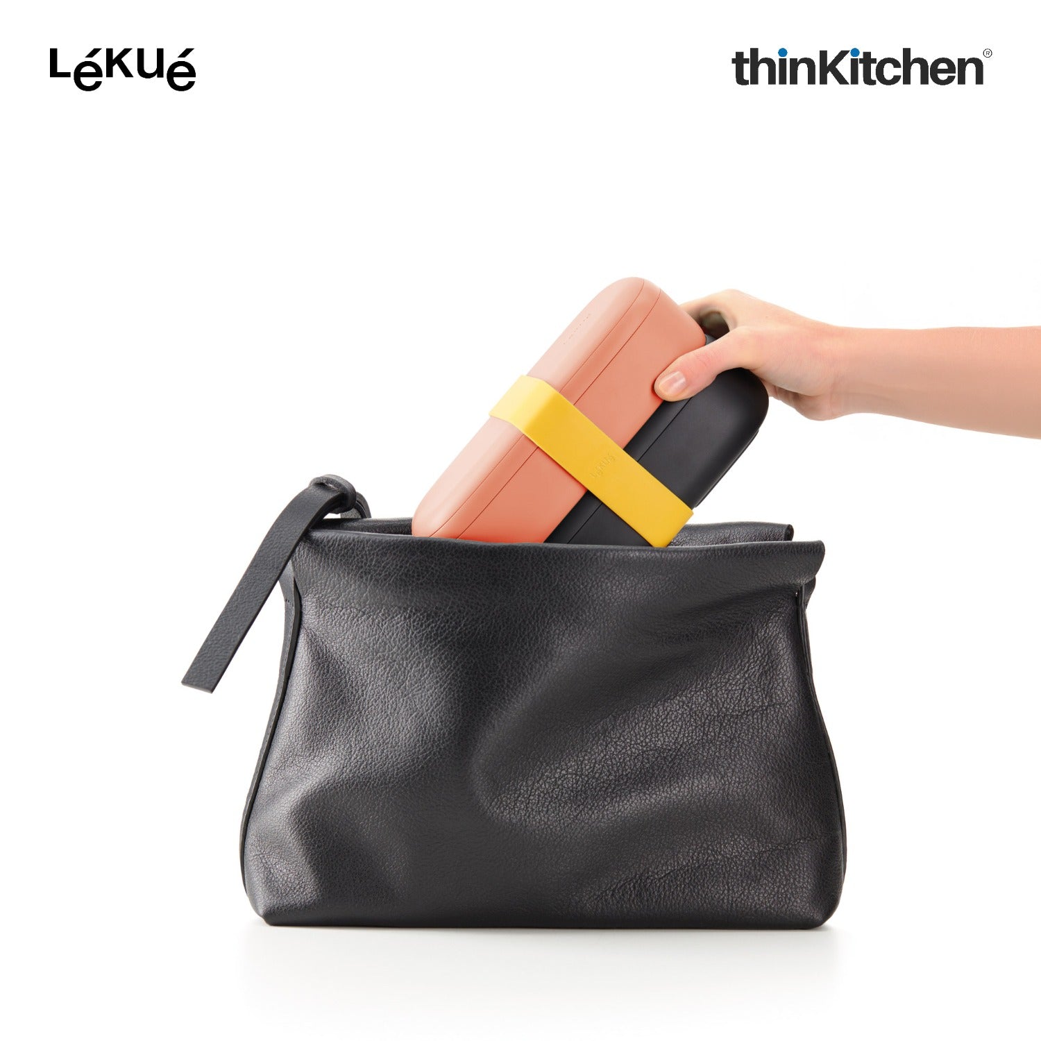 LÉKUÉ Premium Lunch Box To Go 1L, Leakproof, Airtight 2 x 500ml Containers - Black, Microwave Safe - 4