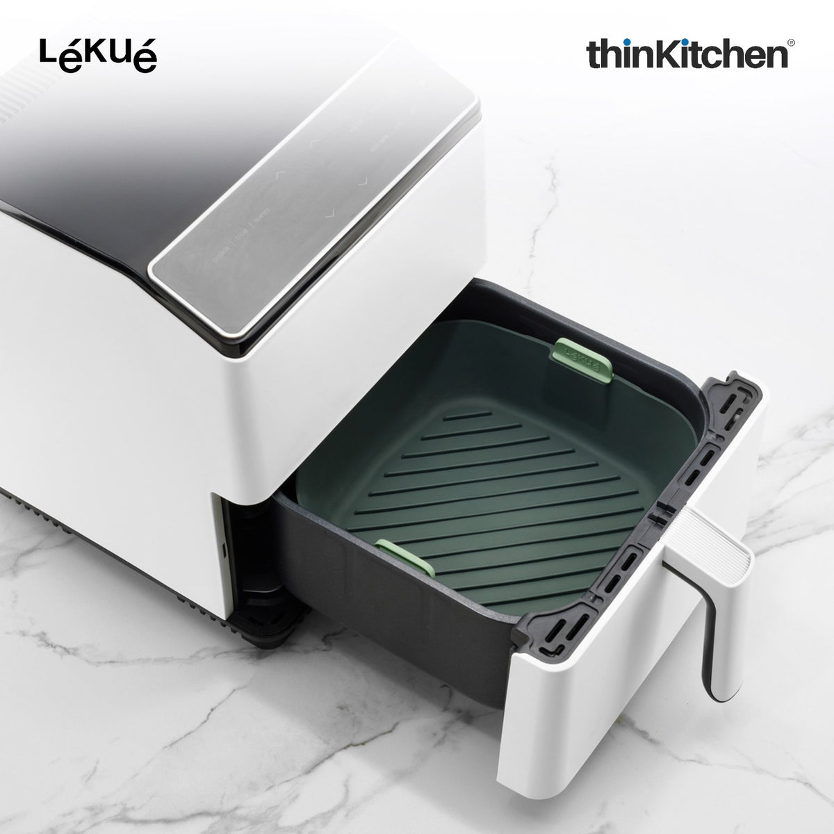 LÉKUÉ Premium Air Fryer Basket Large, Platinum Silicone Air Fryer Liner 3.5–5L with Non-Stick Handles