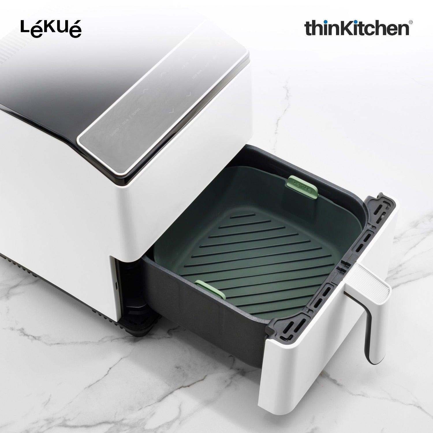 LÉKUÉ Premium Air Fryer Basket Large, Platinum Silicone Air Fryer Liner 3.5–5L with Non-Stick Handles - 4