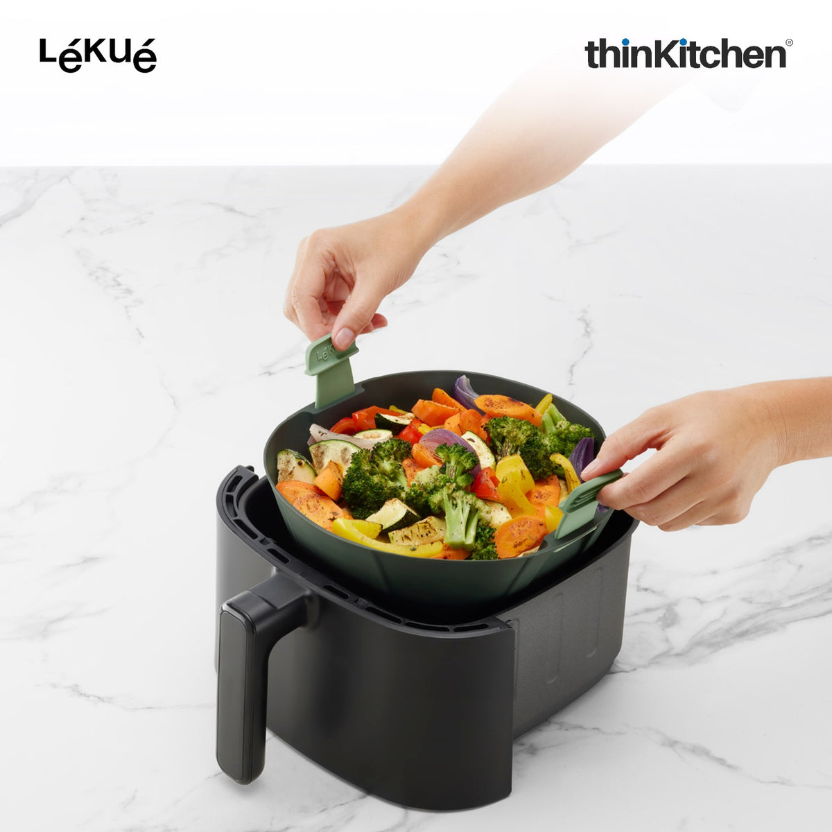 LÉKUÉ Premium Air Fryer Basket Large, Platinum Silicone Air Fryer Liner 3.5–5L with Non-Stick Handles - 3