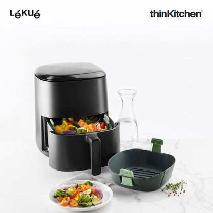 LÉKUÉ Premium Air Fryer Basket Large, Platinum Silicone Air Fryer Liner 3.5–5L with Non-Stick Handles