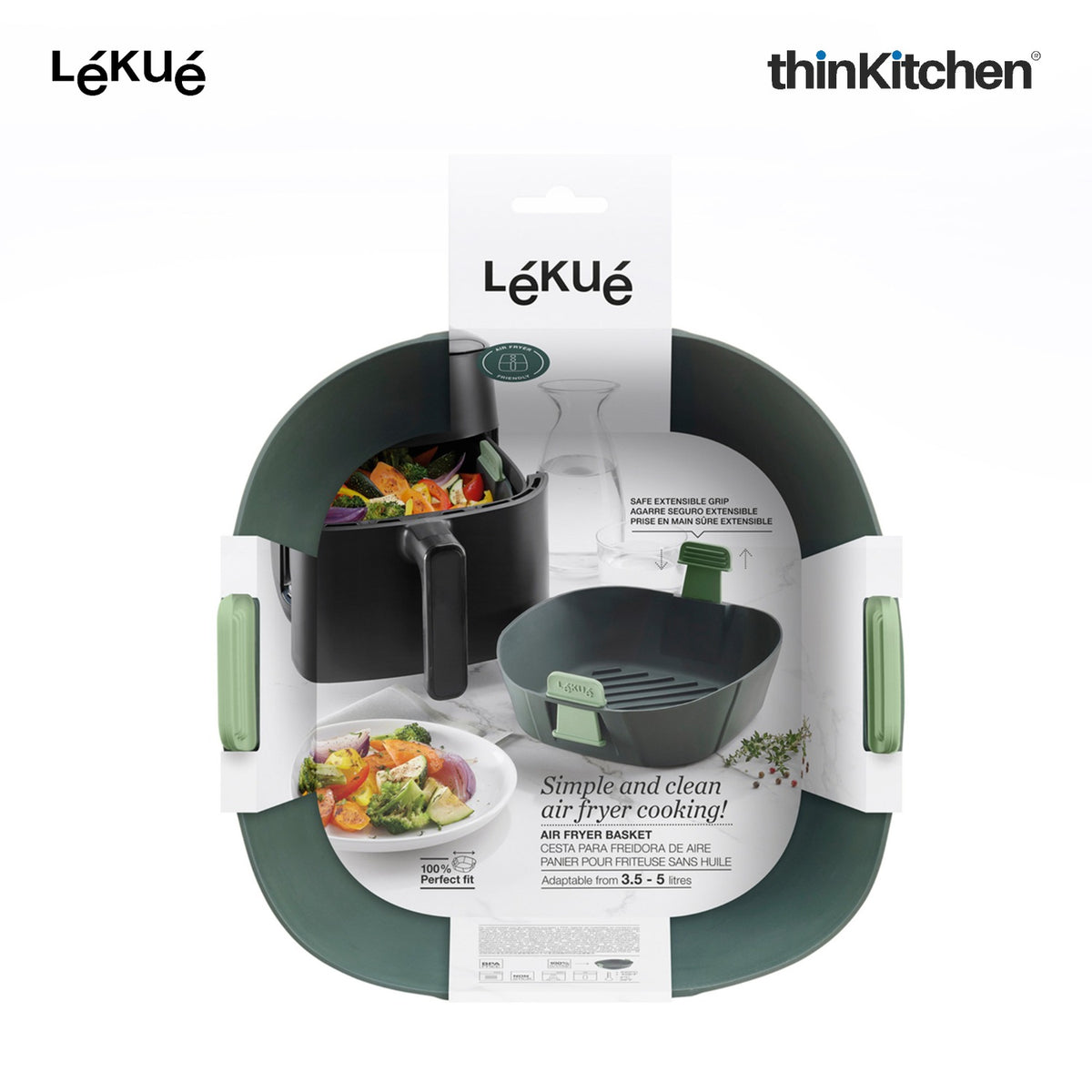 LÉKUÉ Premium Air Fryer Basket Large, Platinum Silicone Air Fryer Liner 3.5–5L with Non-Stick Handles