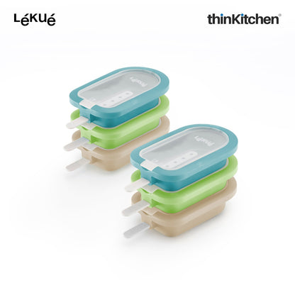 LÉKUÉ Stackable Ice Pop Molds Set of 6, Reusable Platinum Sulicone Popsicle Molds - Mediterranean Design