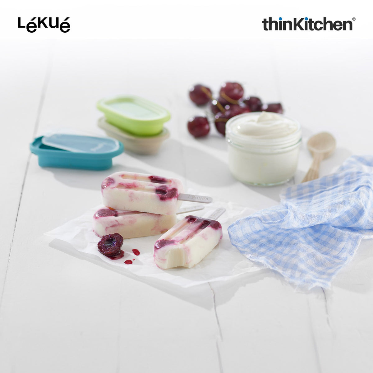 LÉKUÉ Stackable Ice Pop Molds Set of 6, Reusable Platinum Sulicone Popsicle Molds - Mediterranean Design - 6