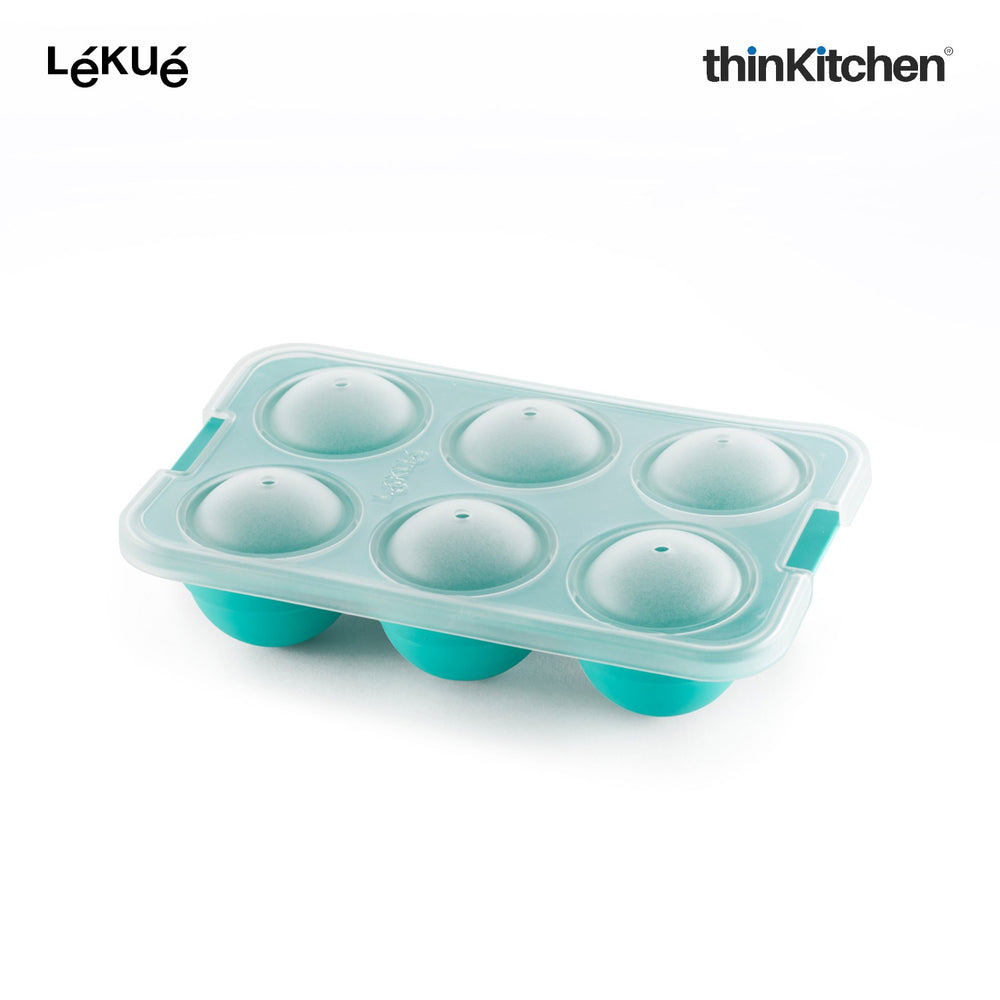 LÉKUÉ Premium XL Ice Sphere Mould with 6 Cavities, Platinum Silicone Ice Ball Tray with Lid