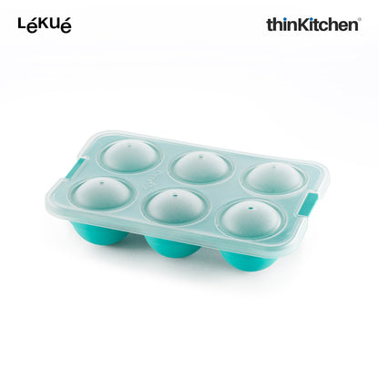 LÉKUÉ Premium XL Ice Sphere Mould with 6 Cavities, Platinum Silicone Ice Ball Tray with Lid