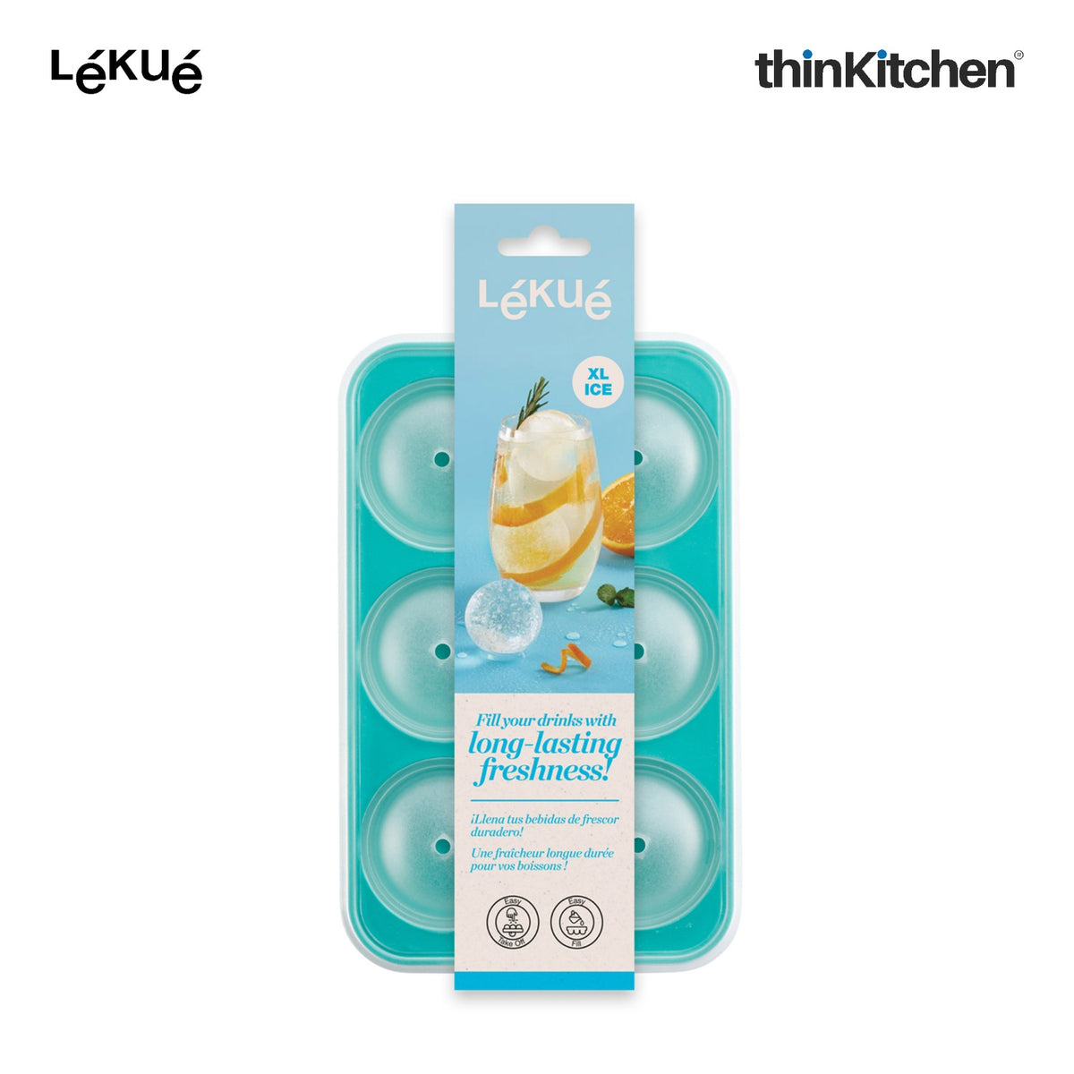 LÉKUÉ Premium XL Ice Sphere Mould with 6 Cavities, Platinum Silicone Ice Ball Tray with Lid