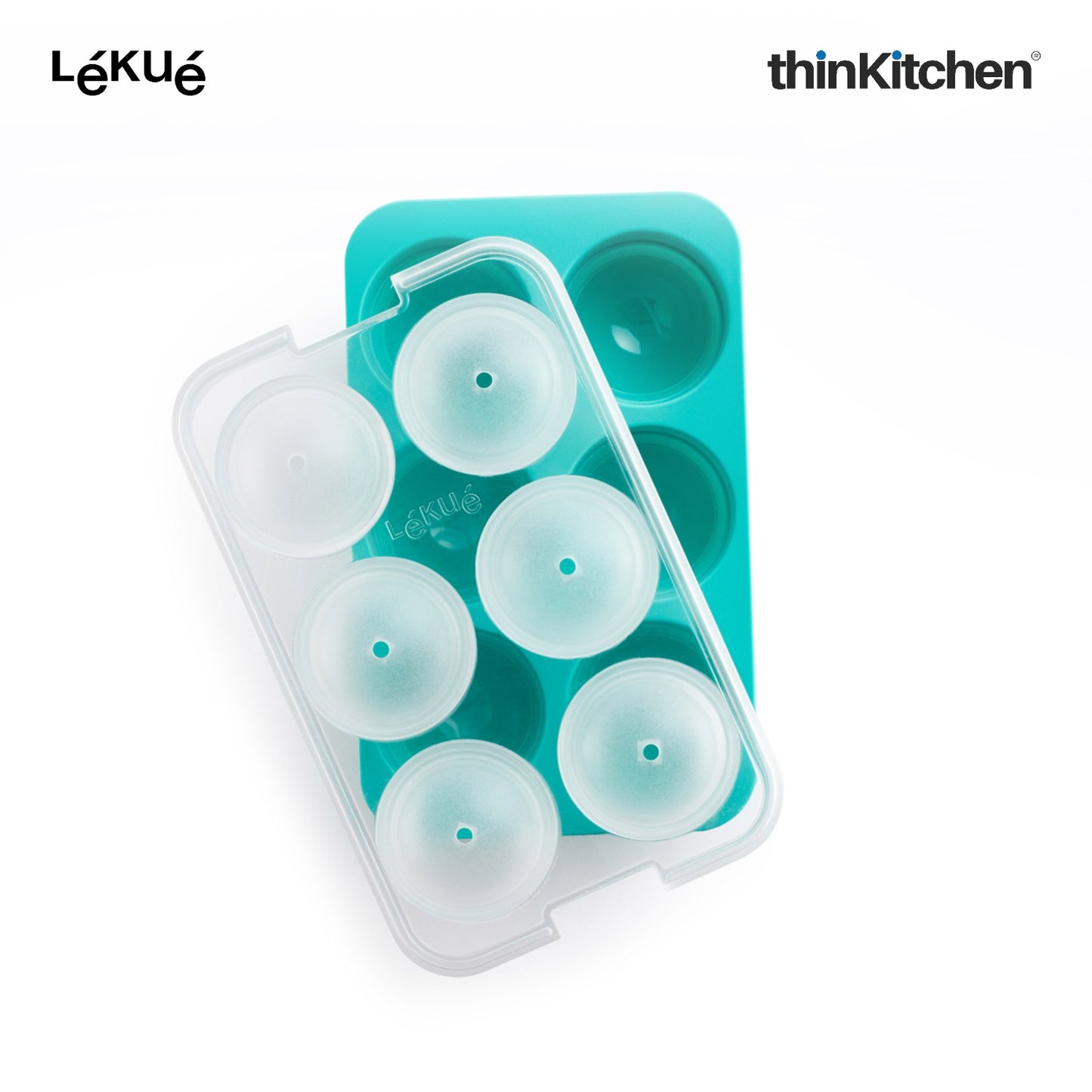 LÉKUÉ Premium XL Ice Sphere Mould with 6 Cavities, Platinum Silicone Ice Ball Tray with Lid