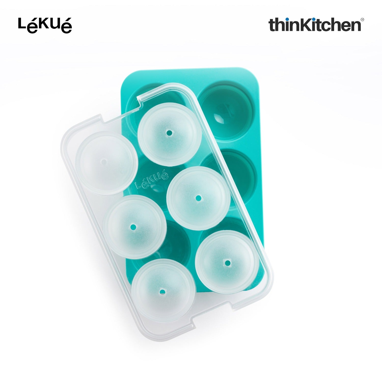 LÉKUÉ Premium XL Ice Sphere Mould with 6 Cavities, Platinum Silicone Ice Ball Tray with Lid - 4