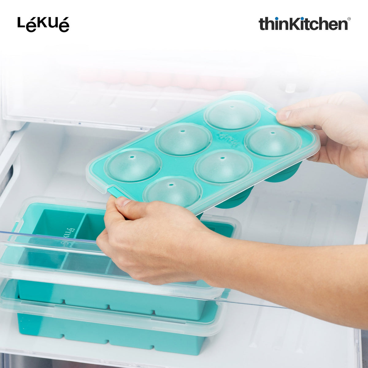 LÉKUÉ Premium XL Ice Sphere Mould with 6 Cavities, Platinum Silicone Ice Ball Tray with Lid - 10