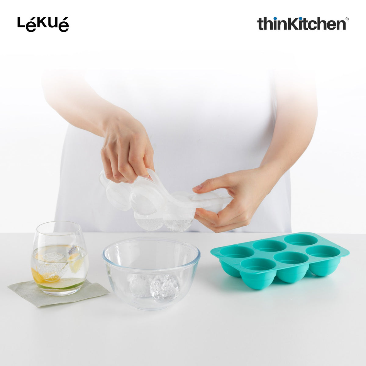 LÉKUÉ Premium XL Ice Sphere Mould with 6 Cavities, Platinum Silicone Ice Ball Tray with Lid