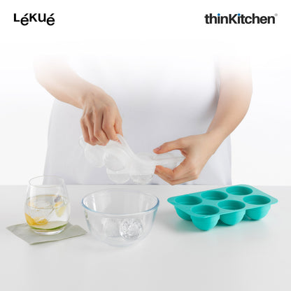 LÉKUÉ Premium XL Ice Sphere Mould with 6 Cavities, Platinum Silicone Ice Ball Tray with Lid