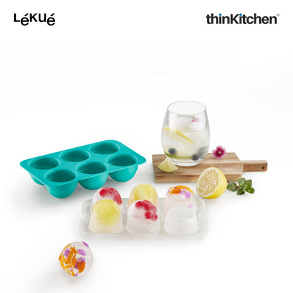LÉKUÉ Premium XL Ice Sphere Mould with 6 Cavities, Platinum Silicone Ice Ball Tray with Lid